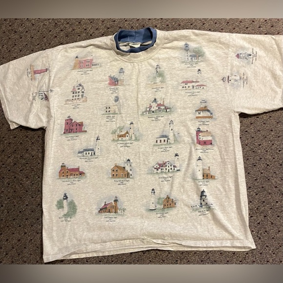 VINTAGE 90s | Light Houses All Over Printed. Great Lakes Lighthouses - Picture 3 of 13